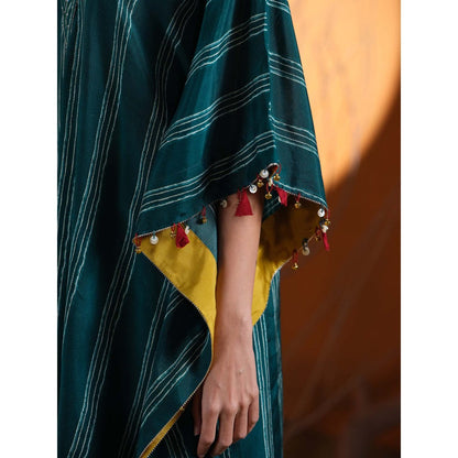 The Clothing Therapy Teal V-Neck Kaftan with Pant (Set of 2)