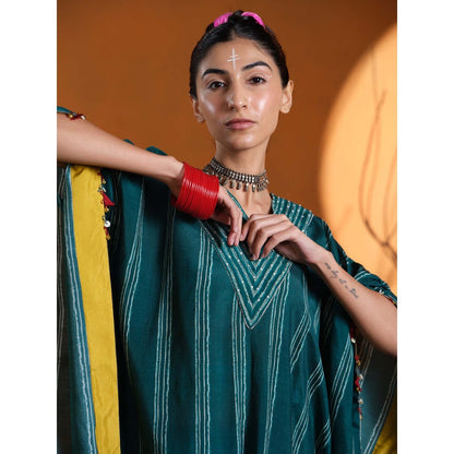 The Clothing Therapy Teal V-Neck Kaftan with Pant (Set of 2)