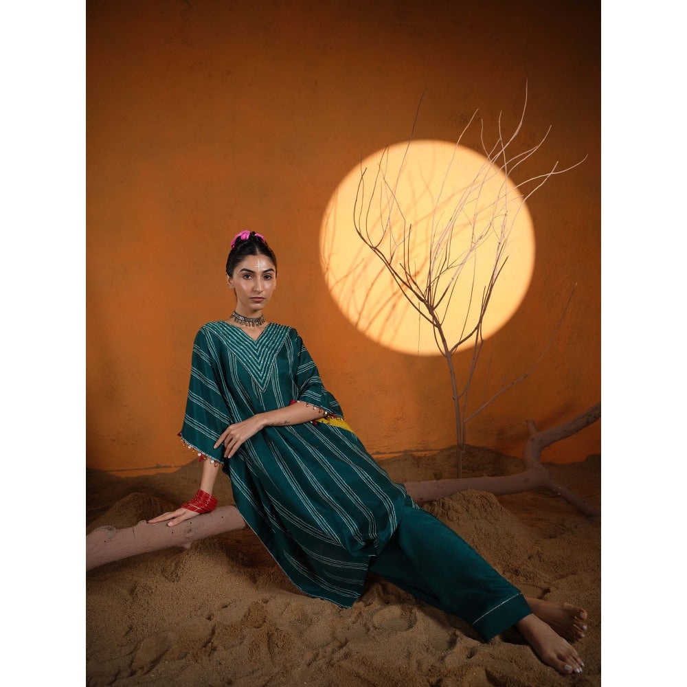 The Clothing Therapy Teal V-Neck Kaftan with Pant (Set of 2)