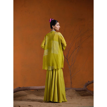 The Clothing Therapy Yellow Lime Green Bustier with Jacket and Sharara (Set of 3)