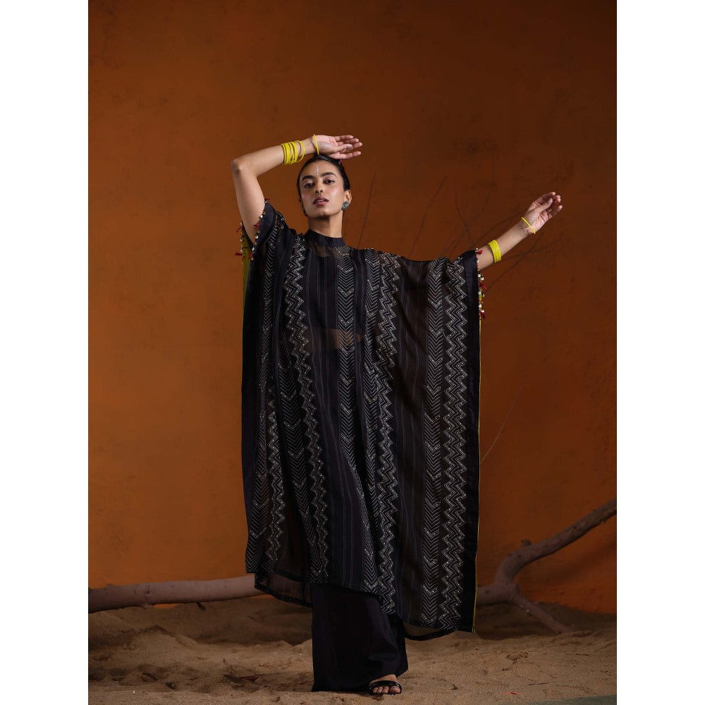The Clothing Therapy Black Inner with Kaftan and Palazzo (Set of 3)