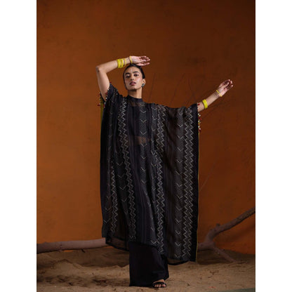 The Clothing Therapy Black Inner with Kaftan and Palazzo (Set of 3)