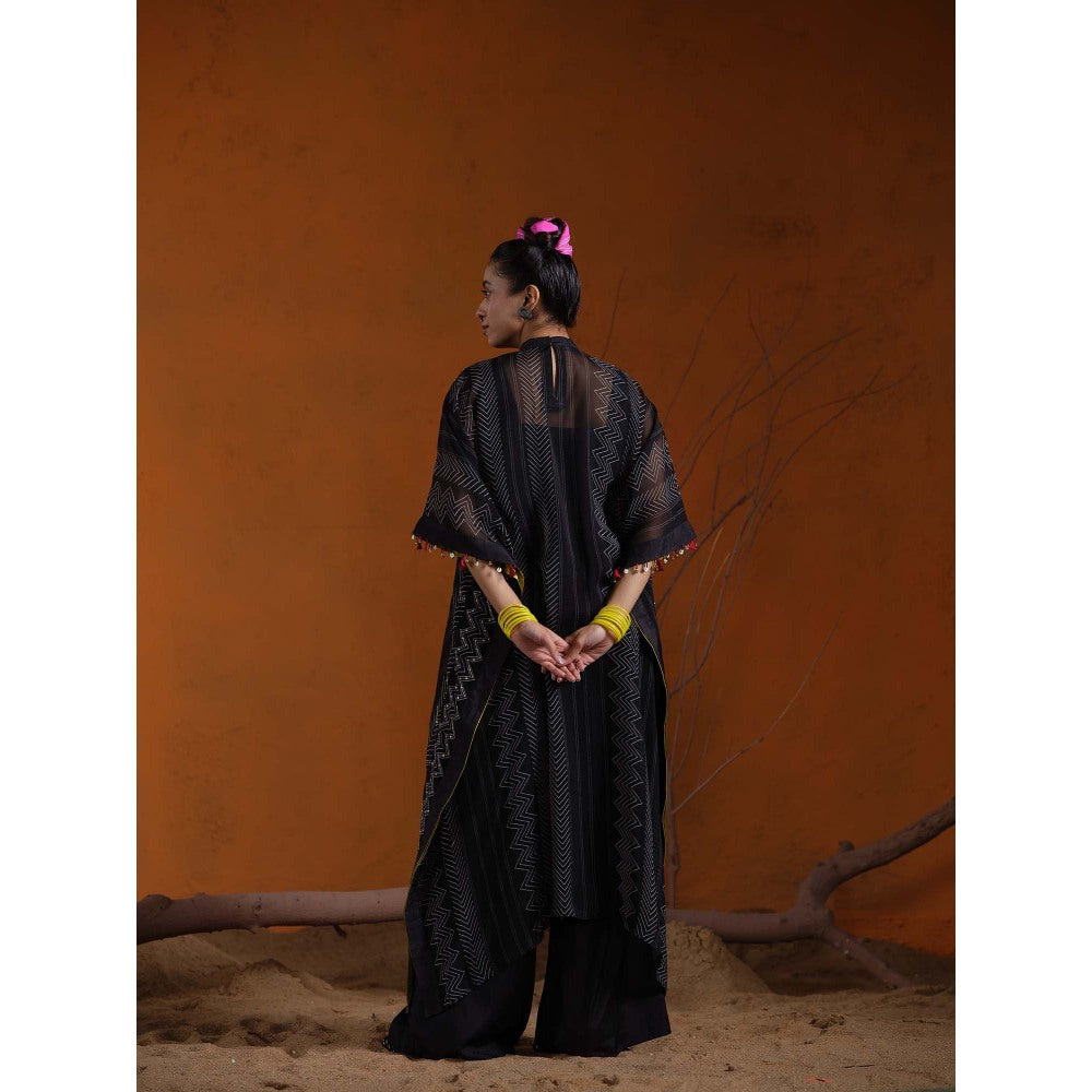 The Clothing Therapy Black Inner with Kaftan and Palazzo (Set of 3)