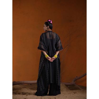 The Clothing Therapy Black Inner with Kaftan and Palazzo (Set of 3)