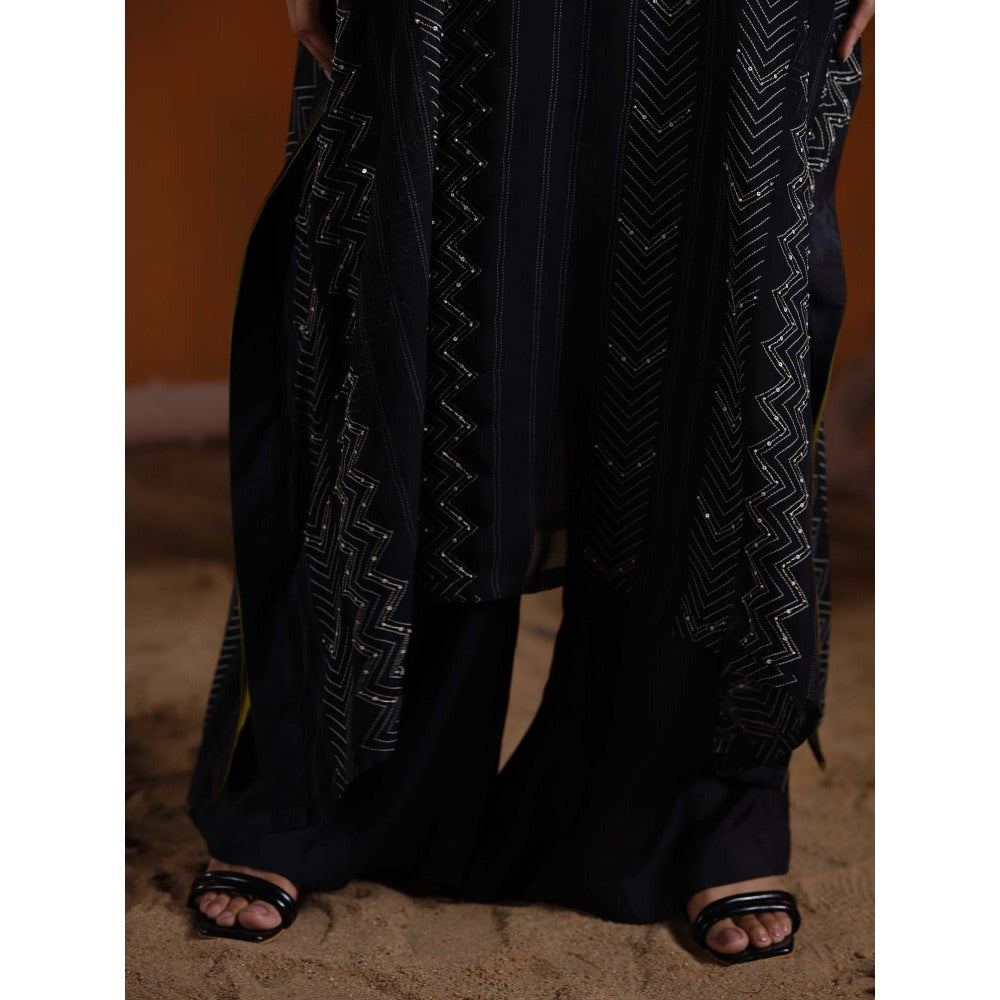 The Clothing Therapy Black Inner with Kaftan and Palazzo (Set of 3)