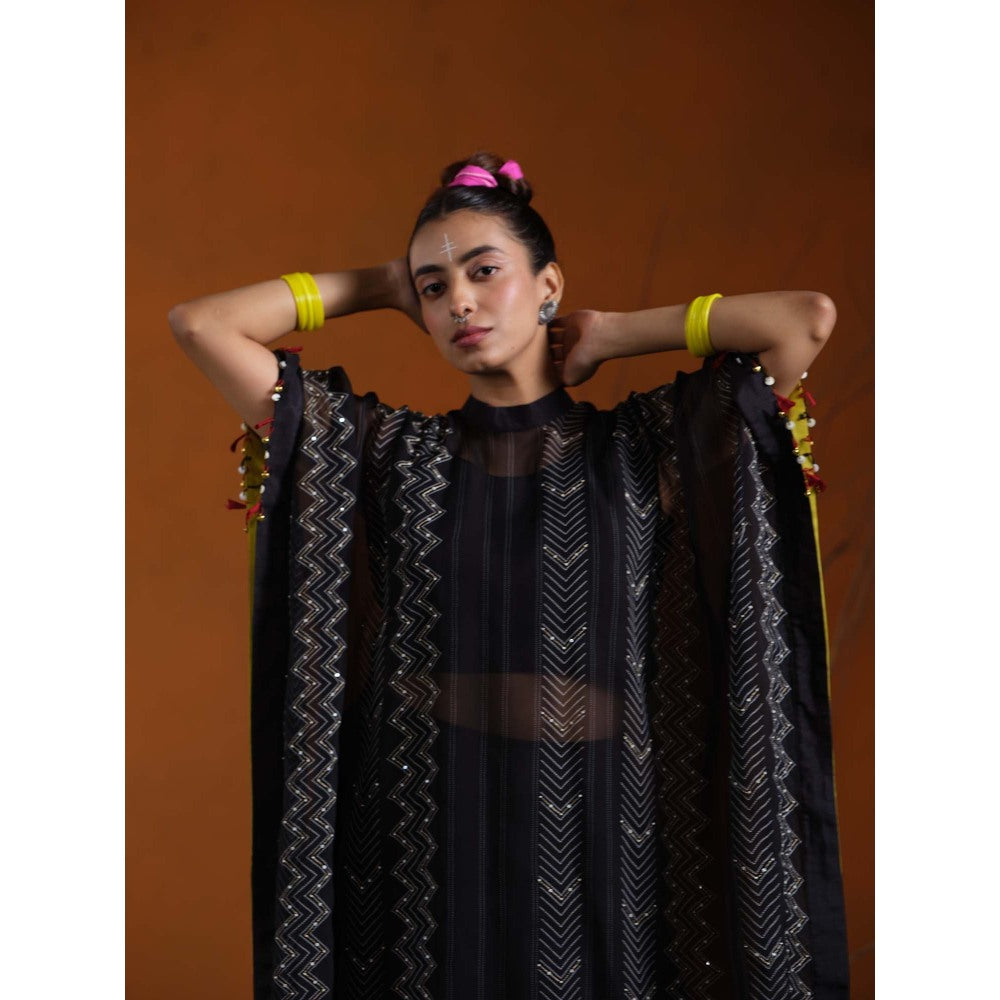 The Clothing Therapy Black Inner with Kaftan and Palazzo (Set of 3)