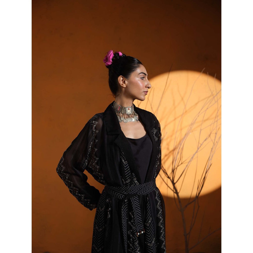 The Clothing Therapy Black Inner with Pant, Jacket and Belt (Set of 3)