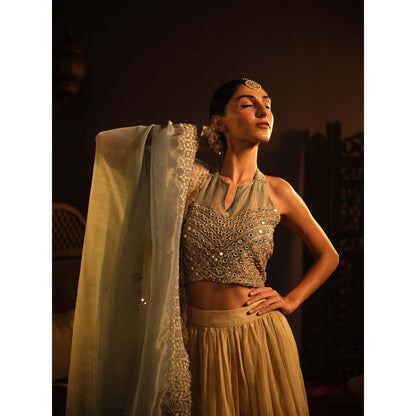 The Clothing Therapy Powder Blue Lehenga with Blouse and Dupatta (Set of 3)