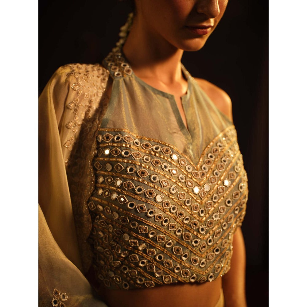 The Clothing Therapy Powder Blue Lehenga with Blouse and Dupatta (Set of 3)