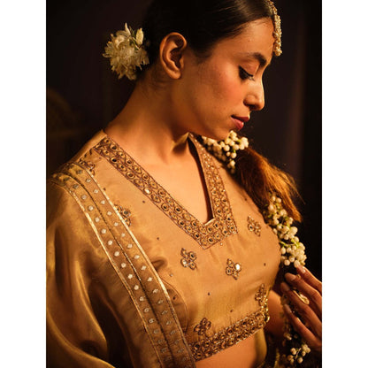 The Clothing Therapy Brown Lehenga with Blouse and Dupatta (Set of 3)