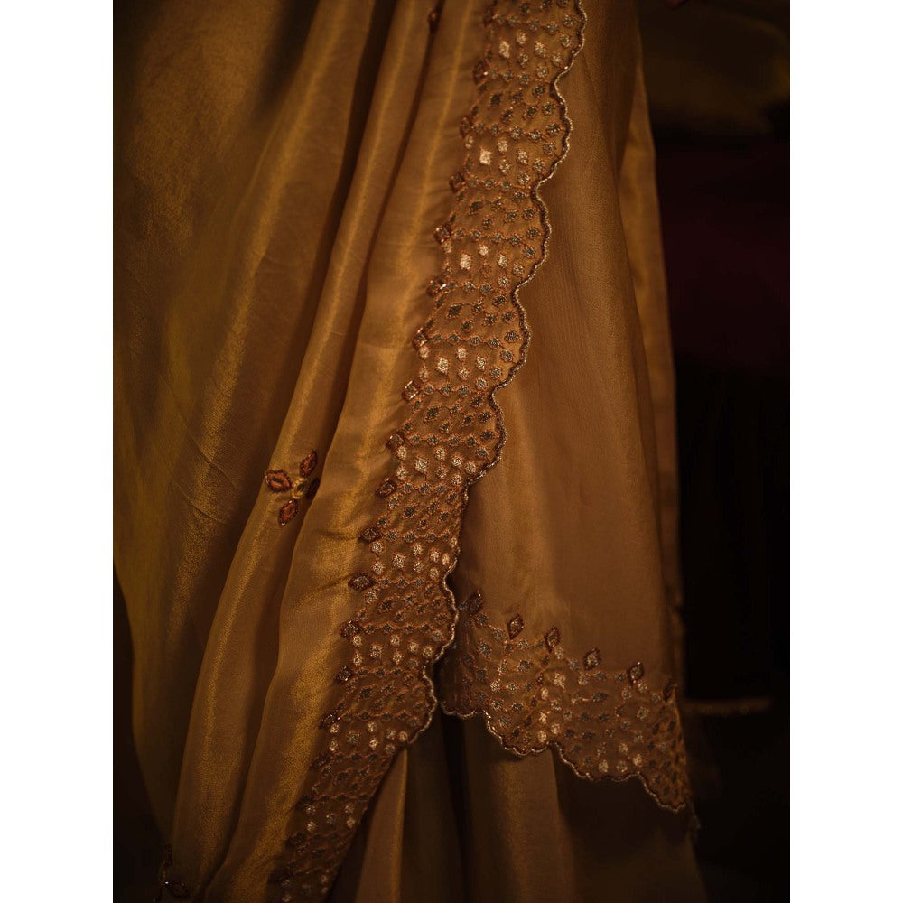 The Clothing Therapy Blush Gold Drape Saree with Stitched Blouse
