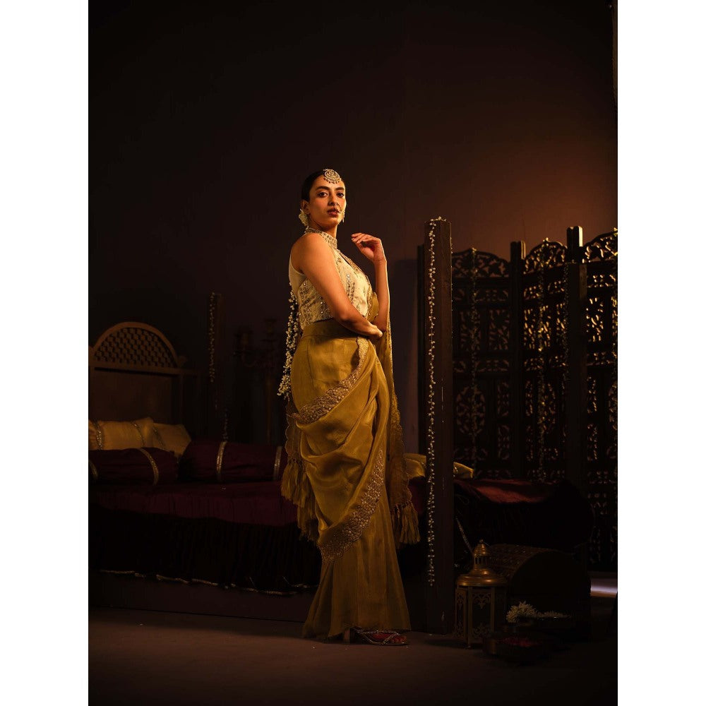 The Clothing Therapy Green Palazzo with Attached Draped and Bustier (Set of 2)
