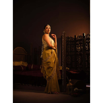 The Clothing Therapy Green Palazzo with Attached Draped and Bustier (Set of 2)
