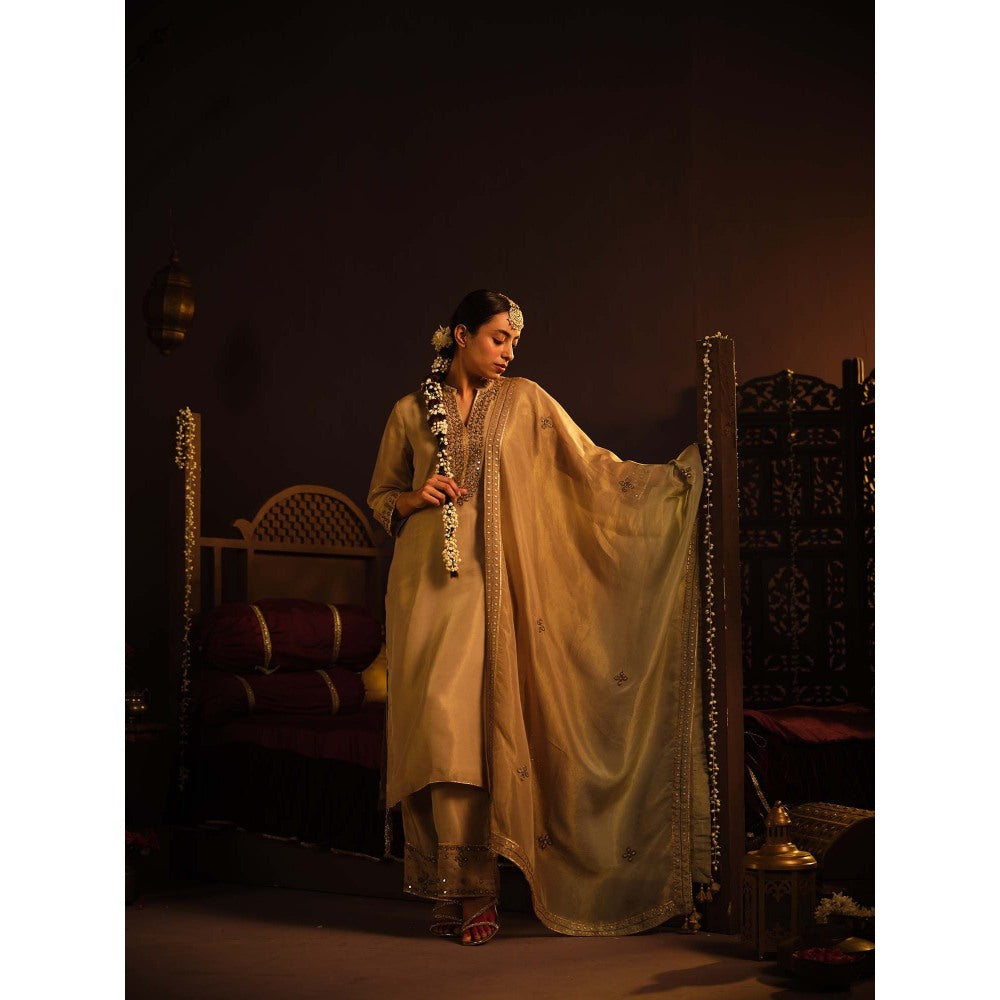 The Clothing Therapy Brown Kurta with Pant and Dupatta (Set of 3)