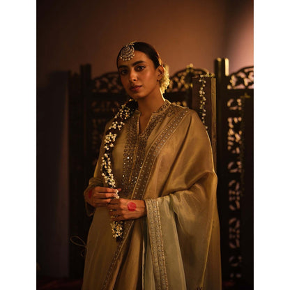 The Clothing Therapy Brown Kurta with Pant and Dupatta (Set of 3)