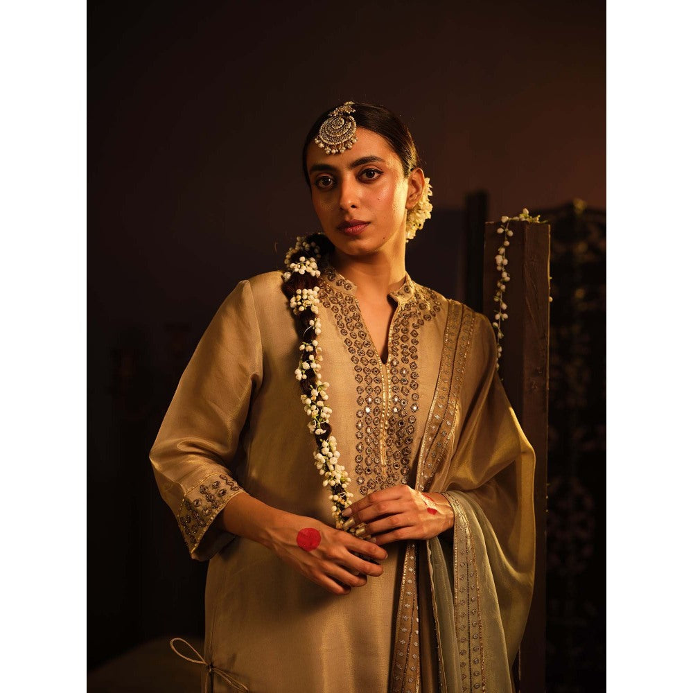 The Clothing Therapy Brown Kurta with Pant and Dupatta (Set of 3)