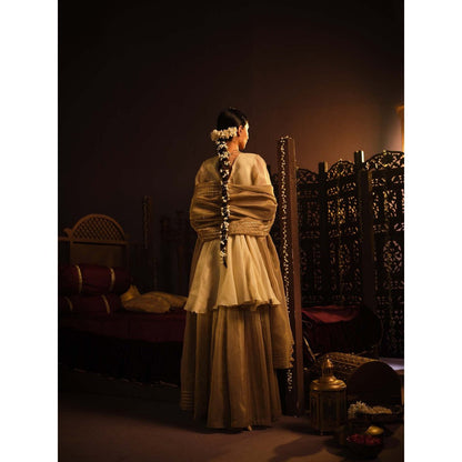 The Clothing Therapy Cream Peplum Top with Flared Pant and Dupatta (Set of 3)