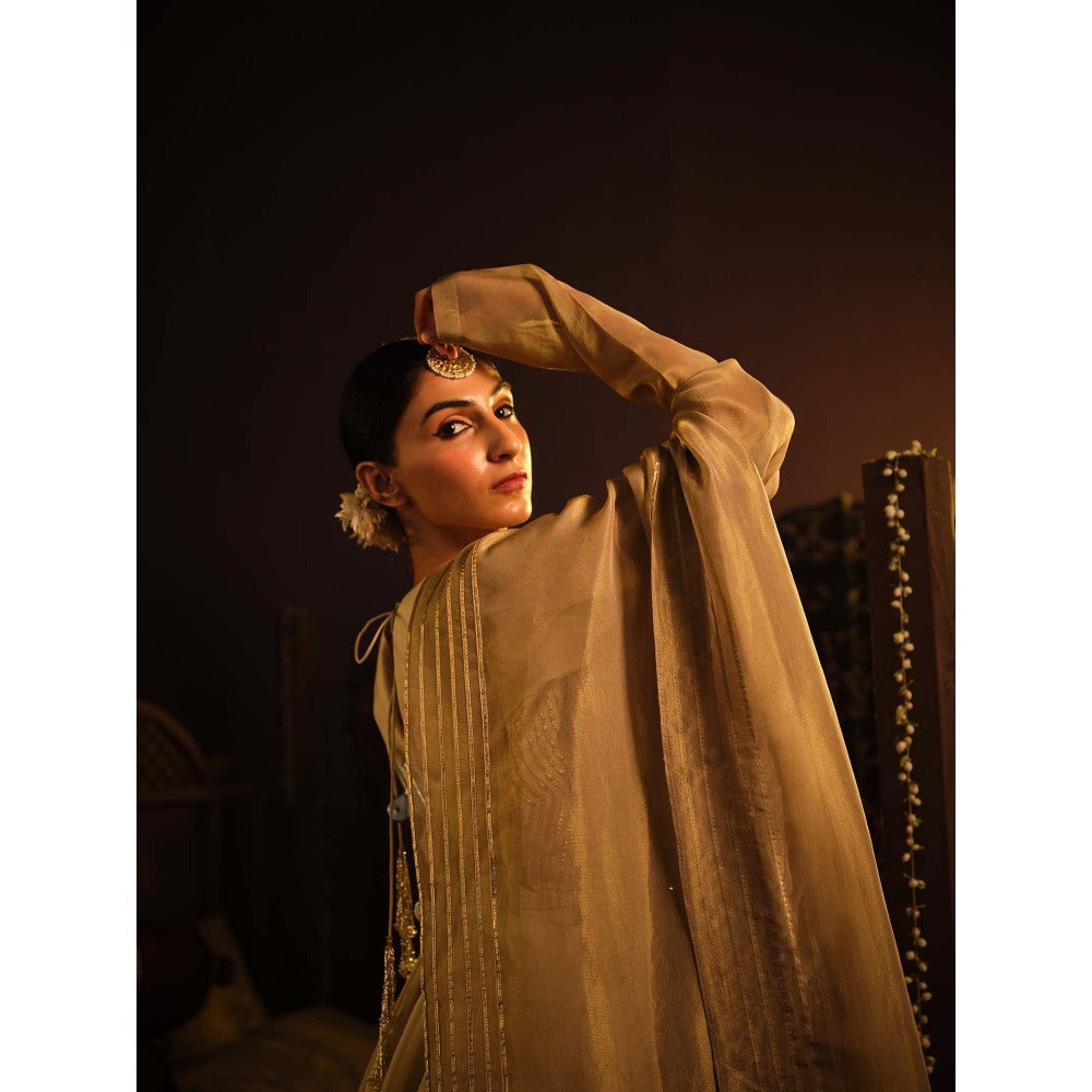 The Clothing Therapy Cream Peplum Top with Flared Pant and Dupatta (Set of 3)