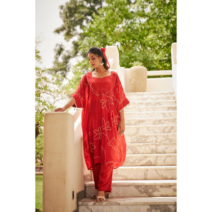 The Clothing Therapy Tomato Red Bandhani Print Kurta with Bustier and Pant