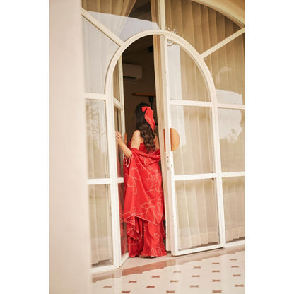 The Clothing Therapy Tomato Red Jumpsuit with Cape