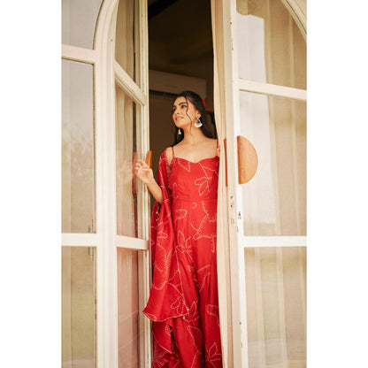 The Clothing Therapy Tomato Red Jumpsuit with Cape