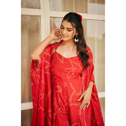 The Clothing Therapy Tomato Red Jumpsuit with Cape