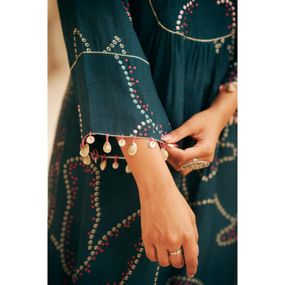 The Clothing Therapy Teal Blue Yoke Kurta with Straight Pant