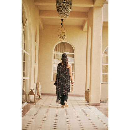 The Clothing Therapy Black One Shoulder Kurta with Bustier and Pant