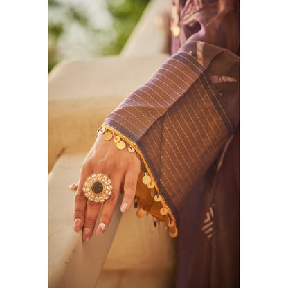 The Clothing Therapy Deep Purple Square Yoke Circular Cut Kurta with Pant