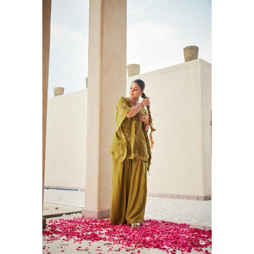 The Clothing Therapy Lime Green Pleated Bustier with Palazzo and Kaftan