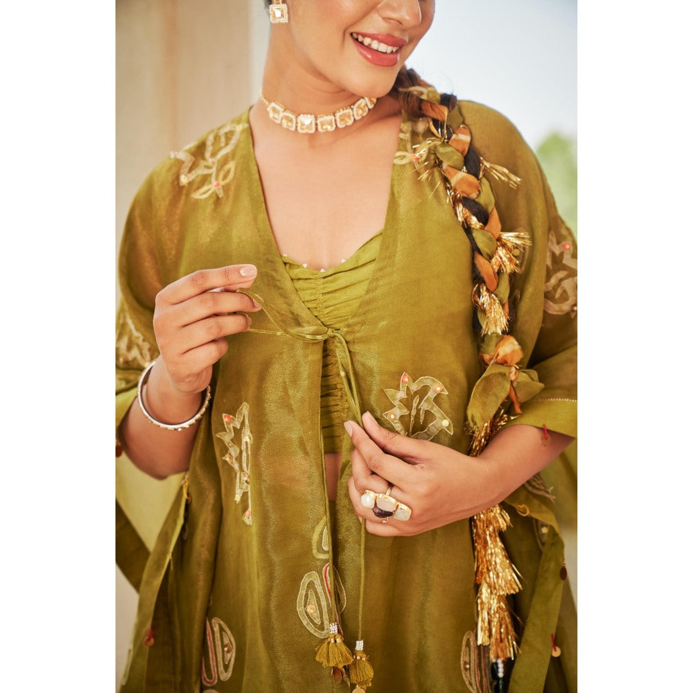 The Clothing Therapy Lime Green Pleated Bustier with Palazzo and Kaftan