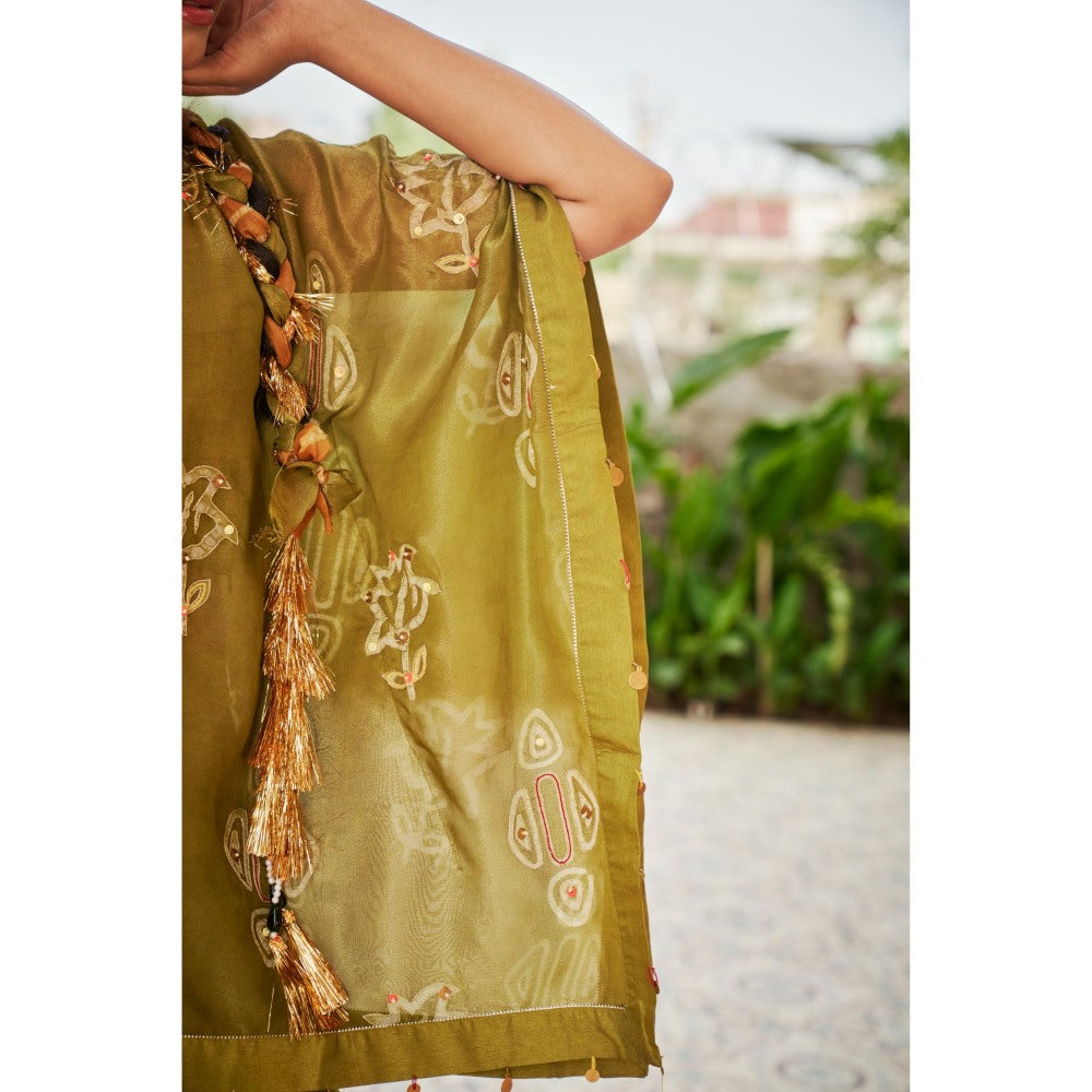 The Clothing Therapy Lime Green Pleated Bustier with Palazzo and Kaftan