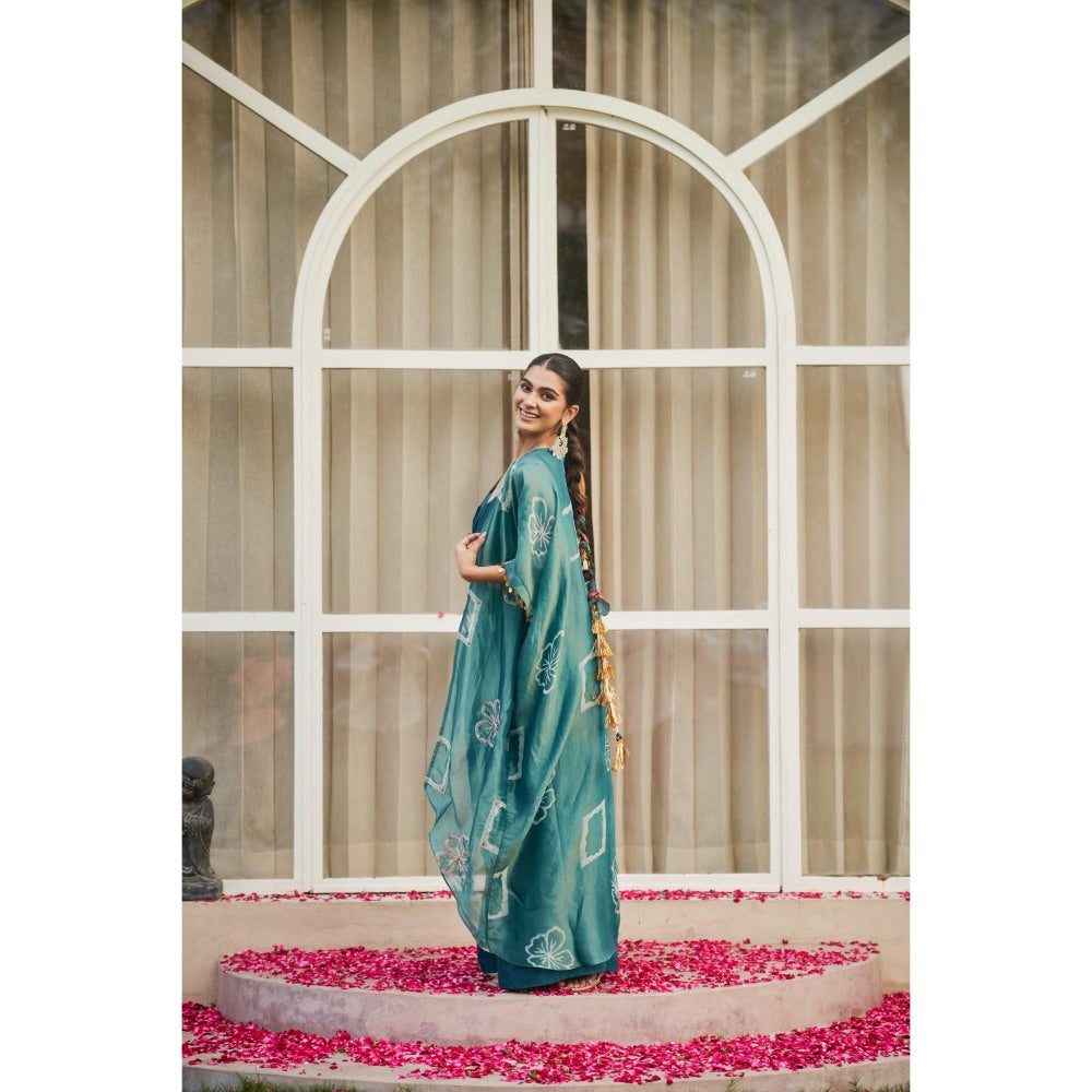 The Clothing Therapy Sea Blue Pleated Bustier with Palazzo and Jacket