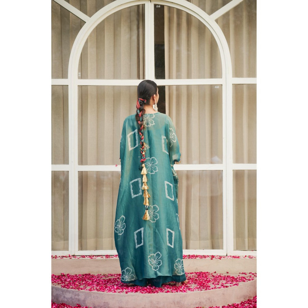 The Clothing Therapy Sea Blue Pleated Bustier with Palazzo and Jacket