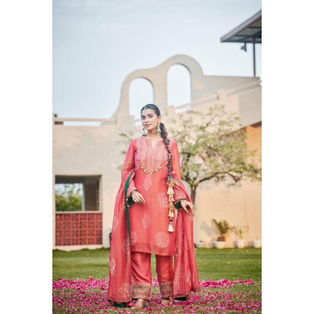 The Clothing Therapy Cherry Red Kurta with Straight Pant and Dupatta