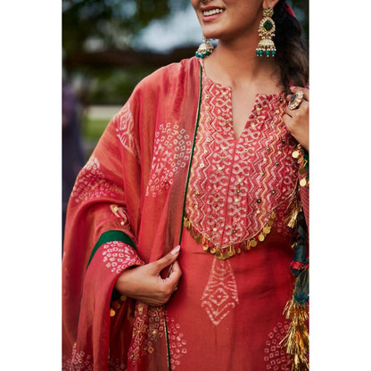The Clothing Therapy Cherry Red Kurta with Straight Pant and Dupatta