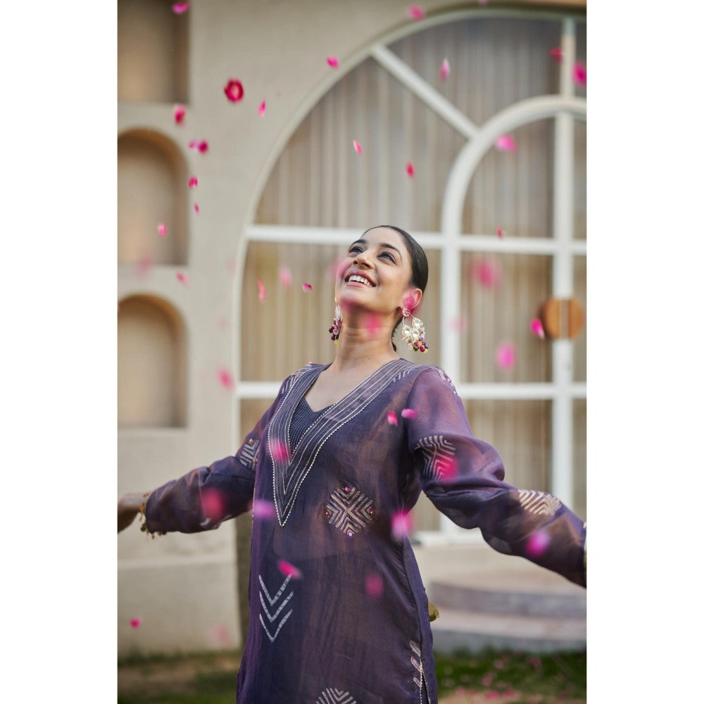 The Clothing Therapy Deep Purple Bustier with Palazzo and Kurta