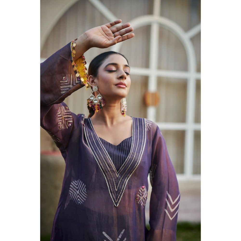 The Clothing Therapy Deep Purple Bustier with Palazzo and Kurta