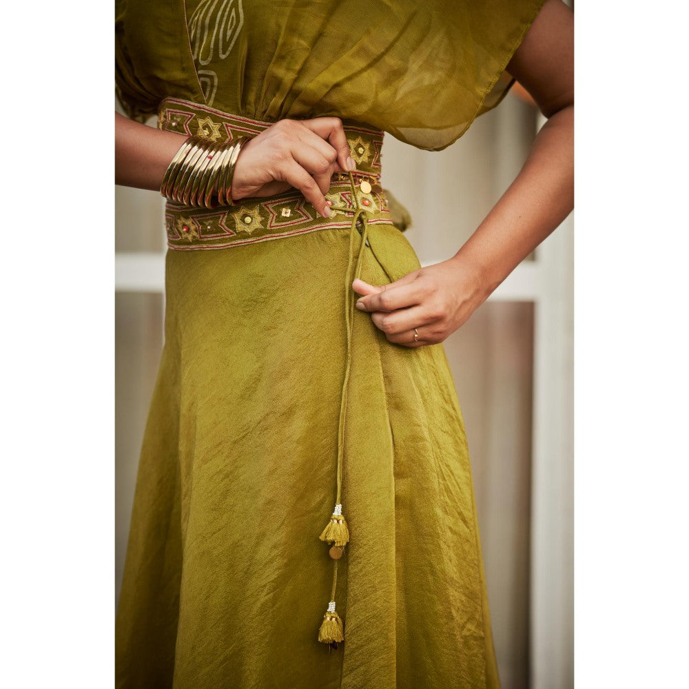 The Clothing Therapy Lime Green Overlap Top with Bustier and Lehenga