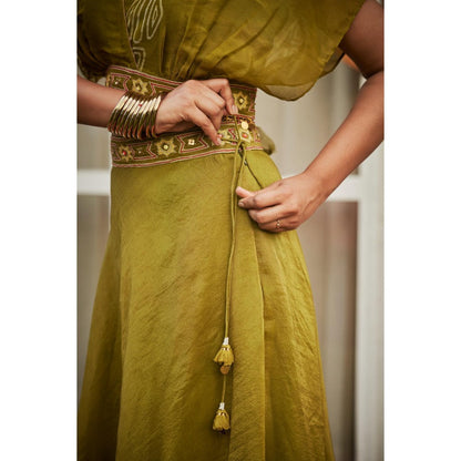The Clothing Therapy Lime Green Overlap Top with Bustier and Lehenga