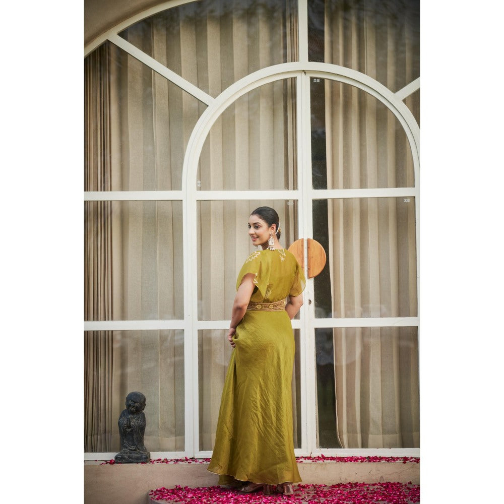 The Clothing Therapy Lime Green Overlap Top with Bustier and Lehenga