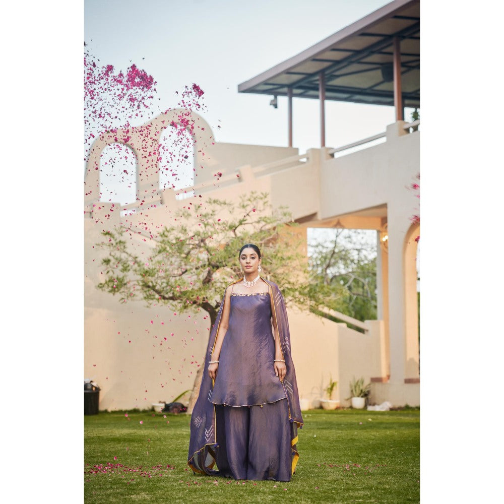 The Clothing Therapy Deep Purple Cut Kurti with Palazzo and Dupatta