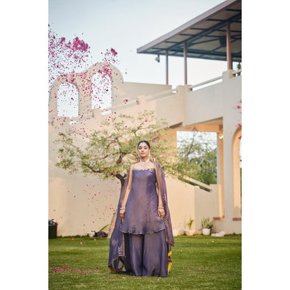 The Clothing Therapy Deep Purple Cut Kurti with Palazzo and Dupatta