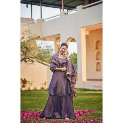 The Clothing Therapy Deep Purple Cut Kurti with Palazzo and Dupatta