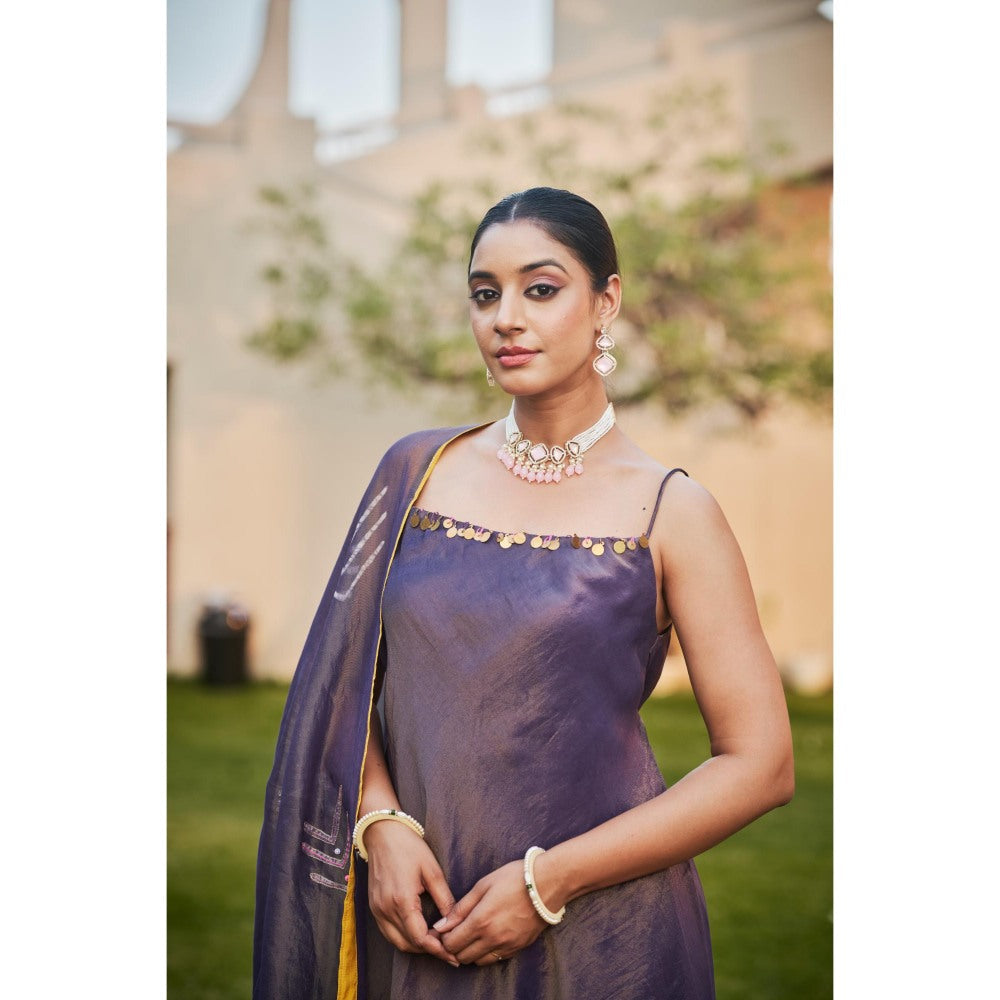 The Clothing Therapy Deep Purple Cut Kurti with Palazzo and Dupatta