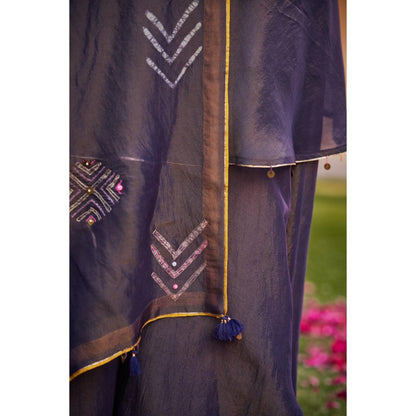 The Clothing Therapy Deep Purple Cut Kurti with Palazzo and Dupatta