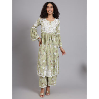 The Chikan Label Green Women's Modal Chikankari Co-Ord Set