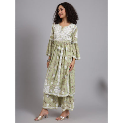 The Chikan Label Green Women's Modal Chikankari Co-Ord Set