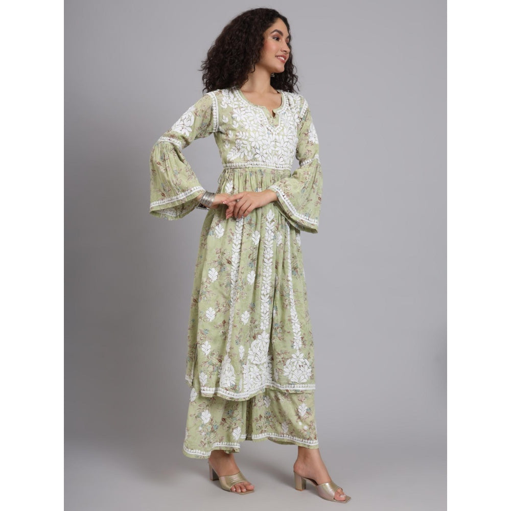 The Chikan Label Green Women's Modal Chikankari Co-Ord Set