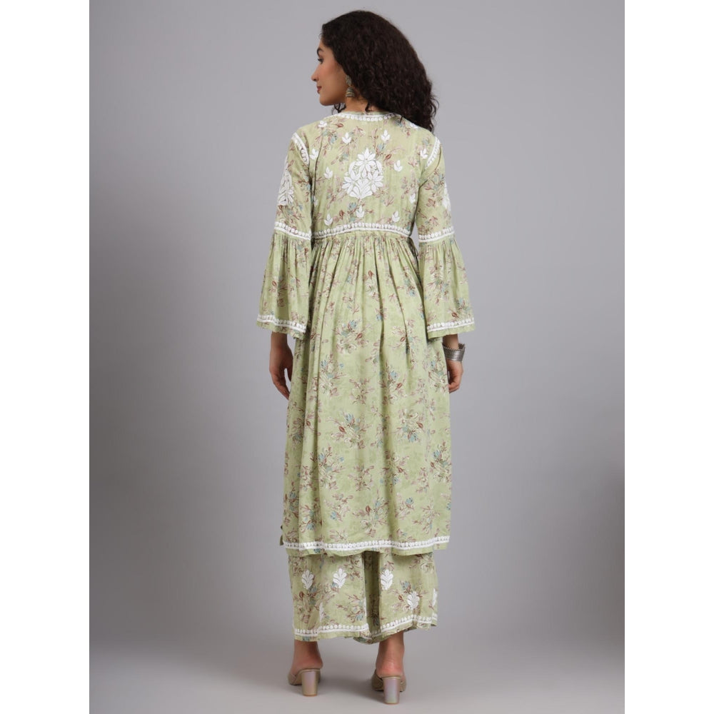 The Chikan Label Green Women's Modal Chikankari Co-Ord Set